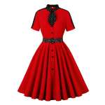 Women&rsquo;s Retro Dresses Hepburn Style Shawl Collar Polka Dot Slim Fit Swing Dress Work Office Casual Wear S punane