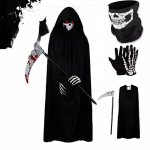 T&auml;iskasvanute Halloweeni skeletikindad ja must keep kost&uuml;&uuml;mikomplekt One Size