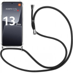 Coque pour xiaomi 13 pro - fine souple coins renforc&eacute;s anti-rayures tpu + bandouli&egrave;re noir