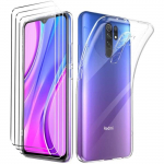 Coque pour Xiaomi Redmi 9 - LuffyShop - Souple - Transparent - 3X Protection en Verre Tremp&eacute;
