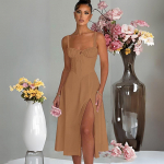 Naiste Design Sense seljata spaghetti rihm &uuml;hev&auml;rviline p&otilde;lvedeni kleit V-kaelusega k&otilde;rge v&ouml;&ouml;kohaga S