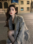 Women's Retro Denim Jacket - Spring/Autumn 2025: New Loose Fit, Versatile, Washed, Distressed Cardigan. M