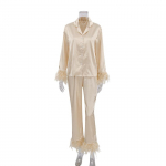 Kevadine Euroopa ja Ameerika j&auml;&auml;siidist pidžaama, moes s&auml;rgid, p&uuml;ksid, lahtine 2-osaline sulgedega koduriietus XXXL roosa