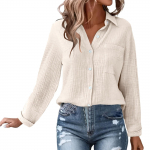 Naiste vabaaja mood lahtise l&otilde;ikega pikkade varrukatega p&uuml;stkraega &uuml;hev&auml;rviline linane s&auml;rk XL