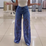 Naiste &uuml;hev&auml;rvilised vabaaja p&uuml;ksid, mitmek&uuml;lgsed, slim fit, pitsist lapit&ouml;&ouml;ga, denim-drape p&uuml;ksid S