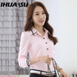 IHUASU Naiste mood vabaaja &uuml;hev&auml;rvilise tr&uuml;kiga pikkade varrukatega POLO kaelusega pluusid ja s&auml;rgid S valge