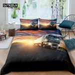 Kodu elamine Luksuslik 3D Veoauto Voodipesukomplekt Punane Veoauto Tekikate Padjap&uuml;&uuml;r Kuninganna ja Kuningas EL/USA/AU/UK Suurus Tekikott Voodipesu EU single(135x200cm)
