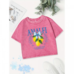 Suvised puuvillased l&uuml;hikesed topid naistele Amalfi Est 339 Ladolce Vita sidrunimustriga pestud T-s&auml;rk O-kaelusega T-s&auml;rgid vabaajariided XL