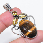 Natural Tiger Eye, Citrine 925 Sterling Silver Jewelry Pendant 2.29 g8t06