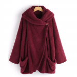 Naiste mood vabaaja k&otilde;rge kraega pehme &uuml;hev&auml;rviline pikkade varrukatega taskun&ouml;&ouml;biga jope XXXXXL