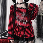 2KWEIRD Harajuku Punk Triibulise Prindiga T-s&auml;rgid Y2k Gooti T&uuml;drukutele Paljaste &Otilde;lgadega Sinised Punased L&otilde;dvad Liblikas T&auml;ht 2000ndate Subkultuur Grunge T-s&auml;rgid One Size punane