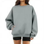 Naiste &uuml;mara kaelusega topid puuvillased naiste vabaaja moe pikkade varrukatega, taskulise O-kaelusega pullover top pluus XL