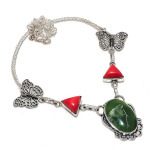 Natural Nephrite, Coral Gemstone 925 Sterling Silver Jewelry Necklace 18 f0z58