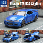 1/32 Nissan Skyline GTR R34 JDM M&auml;nguauto Mudel Diecast S&otilde;iduk Miniatuur Heli & Valgus T&otilde;mba Tagasi Kollektsioon Kingitus Lapsed Poiss