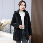 Naiste talvine vabaaja kapuutsiga jope puuvillase polsterdatud mantliga jakk keskmise pikkusega soojendusega puuvillane parkmantel ema v&auml;lisr&otilde;ivad XXXXL must