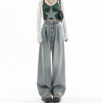 Y2k kottis teksad Naiste k&otilde;rge v&ouml;&ouml;kohaga sinised teksap&uuml;ksid t&auml;navar&otilde;ivad 2000. aastate pikad p&uuml;ksid 90. aastate vanad &uuml;lisuured Korea mood XL helesinine v&auml;rv