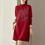 Puuvillane Naiste Kleit Talvine Soe &Uuml;mara Kaelusega Pikkade Varrukatega Vintage Vabaaja Tr&uuml;kiga Pikk Veniv Kootud Kampsunkleit 5XL must