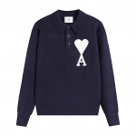 AMI Uus Polo Kraega Kootud Kampsun Jacquard Armastus Meeste Villane Kampsun M