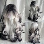 Pikk Laine S&uuml;nteetiline Must Ombre Valge Parukas Kohev Naiste Kuumakindel Parukas Igap&auml;evaseks Peoks Lolita Cosplay gray