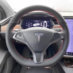 For Tesla Model 3 2015- Model Y 2018- Hand stitched Black white Leather Non-Slip car Steering Wheel Cover 4