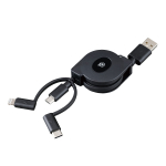 SEIWA AL361 Sisset&otilde;mmatav USB Micro USB kuni Lightning ja andmeedastus&uuml;hilduv 3-suunaline kaabel, Type-C, u.. 0,8 m, must