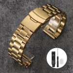 Tugevast roostevabast terasest kellarihm 18/20/22/24mm H&otilde;bedane metallist kumer ots Kahekordse vajutusega kokkupandav pannal K&auml;ev&otilde;ru Kellarihm Seiko jaoks 24mm beige