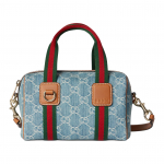 Gucci GG Klassikaline kuju Denim Bostoni kott Mini Unisex k&auml;ekotid Sinine Valge 859975-FAFTZ-8661 Basic Set (Bag+Dust Bag)