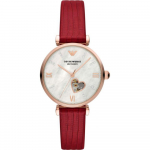 Emporio Armani Gianni T-Bar P&auml;rlmutter Punane Nahk Naiste Mehaaniline Automaatne Kell AR60048 p&auml;rliv&auml;rvi ema
