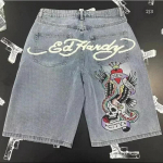 LUXEON Y2K Uued Kolju Denim L&uuml;hikesed P&uuml;ksid Vintage Kirjadega Tr&uuml;kitud L&uuml;hikesed P&uuml;ksid Meeste T&auml;nav Hip Hop Gooti Harajuku Punk L&otilde;dvad K&otilde;rge V&ouml;&ouml;koht Lai Jalg P&uuml;ksid S