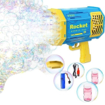 Pistolet &agrave; bulles - Blaster bazooka - 69 trous - Bleu et blanc - 2 flacons inclus sinine
