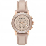 Burberry BU9704 Kronograaf Roosa sihverplaadi ja roosakuldse tooniga Naiste k&auml;ekell 38mm roosa