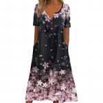 Fashion Plus Size Elegant print V-kaelusega naiste n&ouml;&ouml;pidega kleit l&uuml;hikeste varrukatega vabaaja kleidid naistele suvevintage taskuga lilleline naiste kleit 26378 S