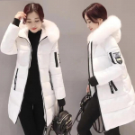 Talvine Korea stiilis naiste puuvillane mantel, keskmise pikkusega Slim Fit puuvillane mantel S valge