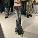 Streetwear Y2k Laiad teksap&uuml;ksid Kulutatud 2000ndad Lilleline tr&uuml;kk Madal v&ouml;&ouml;koht Kitsad teksap&uuml;ksid Korea naiste p&uuml;ksid Retro Mom Jeans S