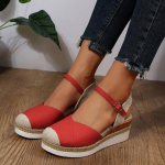 Suletud varbaste kiiludega sandaalid Madala kontsaga platvormsandaalid Naiste Suvised Pandlaga Rihmadega Moodsad Espadrillid Ankelrihmaga Slingback Sandaalid 36 punane