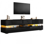 Kaasaegne l&auml;ikiv must TV-kapp, LED-valgustusega, 2 ust, 1 sahtel, sobib 70-tollisele televiisorile, 160 x 39 x 45 cm