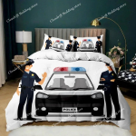 Politsei Tekikott Auto Must Politseinik Auto &Uuml;heinimesevoodi Komplekt Multikas S&otilde;iduk Tekikate Punased Politseituled Pol&uuml;ester Tekikate 155x200cm