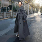 Paks trenchcoat naistele kevadine tudengilikele avar pikk kuni pahkluuni langev k&otilde;rge mantel trendikas. Must paks xl 65.5-75kg black