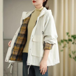 Naiste retro kapuutsiga puuvillane parka - tepitud, &uuml;hev&auml;rviline, mitmek&uuml;lgne vabaaja &uuml;ler&otilde;ivas s&uuml;giseks ja talveks One Size white