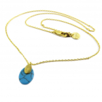 7bis [P8333] - Collier artisanal 'Boho' (plumes) turquoise dor&eacute; - 11x8 mm t&uuml;rkiissinine