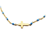 Les Tr&eacute;sors De Lily [R0058] - Bracelet cr&eacute;ateur Acier 'Croix' turquoise dor&eacute; - 10x7 mm sinine