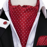 Hi-Tie Men Wine Red Ctavat Silk Ascot Sallid Polka Dot Tie Set meestele taskur&auml;tik Mansetin&ouml;&ouml;pide komplekt AS-1014 veinipunane v&auml;rv