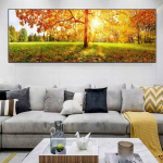 Maastik Roheline Kollane Mets Puu l&otilde;uend Maalimine P&auml;ikesevalgus Plakatid ja tr&uuml;kised Seinapildid Elutuba Kodukaunistus Ilma raamita 60*170cm