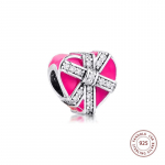 Kingitused armastuse v&otilde;lusid 925 Sterling h&otilde;bedane magenta email ja l&auml;bipaistvad CZ helmed naistele ehete tegemine, mis sobivad originaalk&auml;ev&otilde;rudega perles
