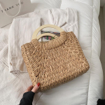 Yogodlns suvine &otilde;lgkott naistele Puidust k&auml;epidemega rannakott punutud k&auml;sitsi valmistatud k&auml;ekott Bohemia stiilis &uuml;lemise k&auml;epidemega kott 27x10x22cm khaki