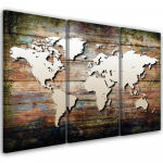 Kolmeosalise pildiga l&otilde;uenditr&uuml;kk World Map Retro Vintage 60x40 pruun