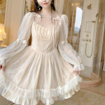 Lolita Kawaii kleit naiste vabaaja pikkade varrukatega, vintage Y2k minikleit, naiste jaapani stiilis &uuml;hes t&uuml;kis kleit Korea 2021. aasta s&uuml;gis S