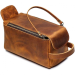 Ehtsast Buffalo nahast Unisex tualett-tarvete kott reisimiseks m&otilde;eldud Dopp Kit meeste raseerimis&uuml;mbris 9 x 3 x 4 in pruun