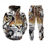 Tiger 3D tr&uuml;kitud kapuutsiga p&uuml;kste &uuml;likond meeste s&uuml;gistalvine vabaaja kampsun Pullover meeste dressikomplekt Mood meeste r&otilde;ivaste &uuml;likond XS