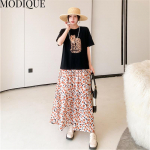 MODIQUE suvine suursuuruses uus kleit-s&auml;rk naiste avara tr&uuml;kiga lilleline puuvillane linane liistud kleit vabaaja naiste kleidid O-kaelusega l&uuml;hikeste varrukatega XL must